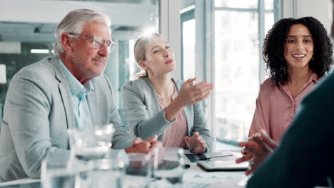 business team applauding success in meeting