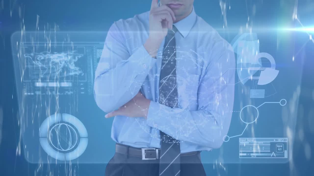 보이지 않는 화면을 만지는 사업가에 대한 데이터 처리