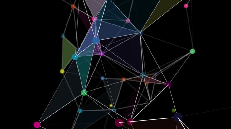 Animazione futuristica plexus con triangoli luminosi al rallentatore, loop 4096x2304 4K