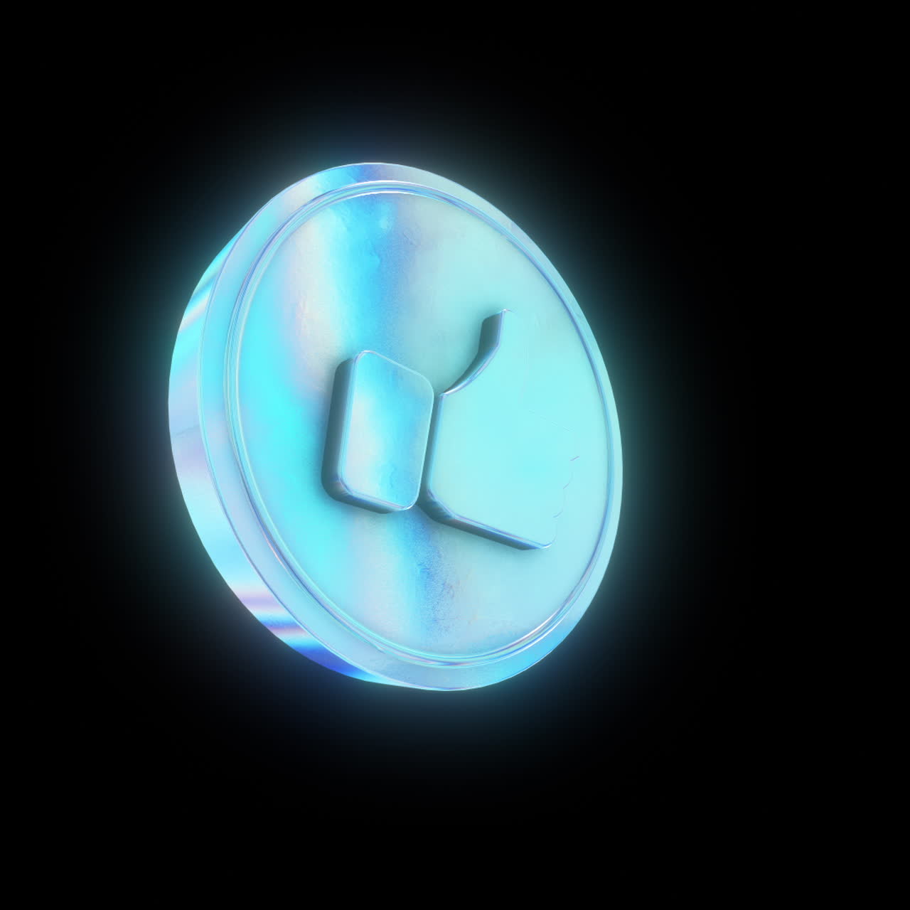 Holographic Thumbs Up Like Icon Rotating on Black Background