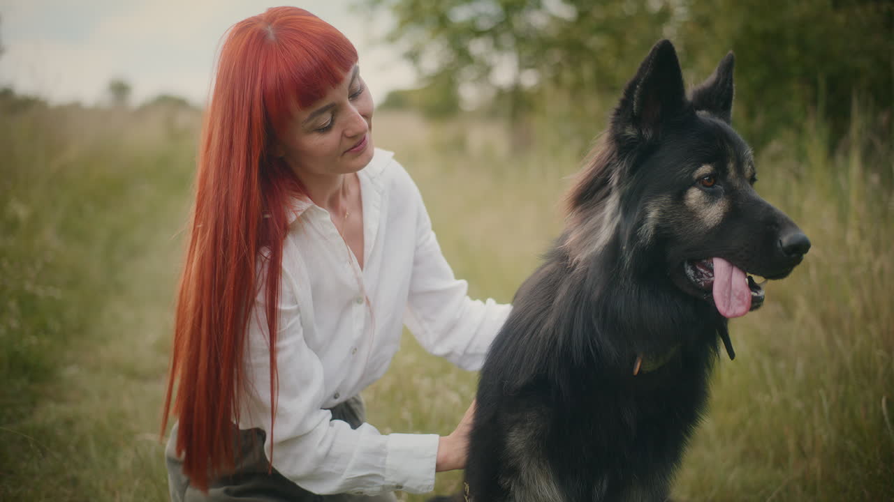 Woman and Dog in Field