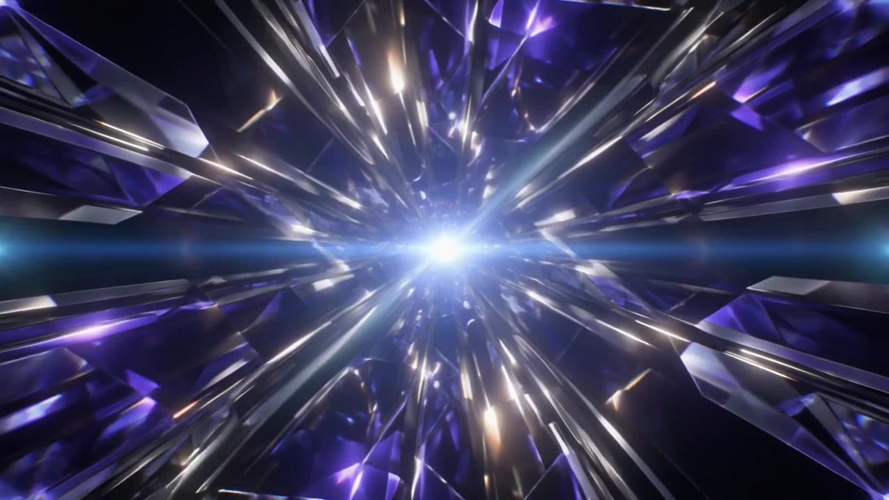 Tunnel astratto di cristalli geometrici viola luminosi