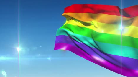 Animation-Von-Lichtspuren-über-Der-LGBT-Flagge-Und-Dem-Himmel