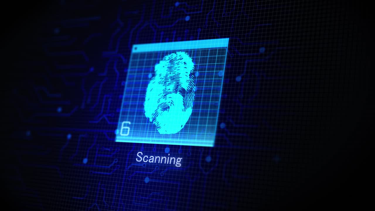 Fingerprint colorful neon touch id futuristic digital processing motion of animation security guard