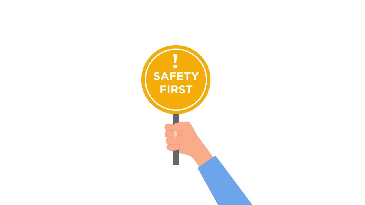 Animated Graphic of Hand Holding "Safety First" Sign