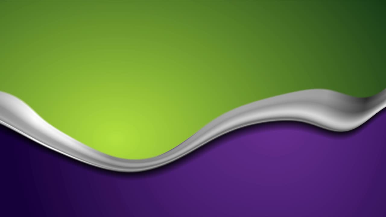 fondo de movimiento de contraste verde y violeta con onda metálica abstracta