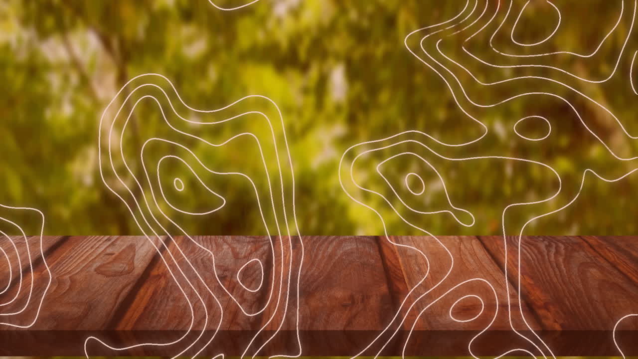 animación digital de la topografía sobre superficie de madera contra el camino forestal en el fondo