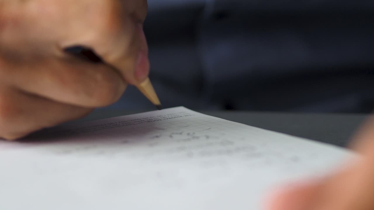 현대 사무실에서 일하는 동안 메모장에서 무언가를 지적하는 사람의 손을 클로즈업