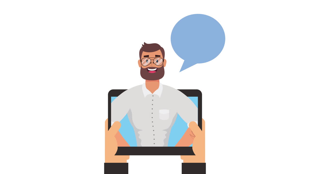 young businessman talking in tablet