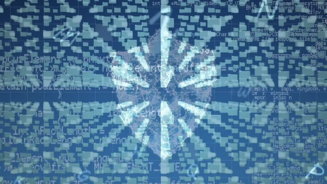 파란색 배경 위에 디지털 데이터 처리 및 qr 코드의 애니메이션