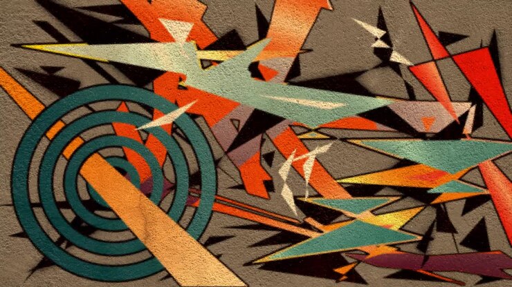 Animation of multiple oriental Asian orange, green and brown geometric and abstract shapes