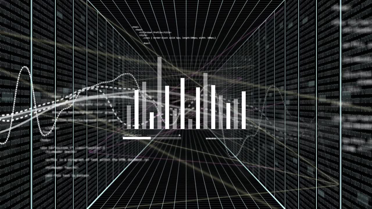 검은 바탕 위의 금융 데이터 처리의 애니메이션
