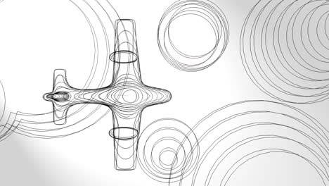 animación 3d, un avión volando fuera de un planeta (con efecto de dibujo)