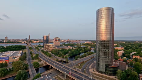 Cinematic-timelapse-shot-of-a-busy-street-in-Riga-Latvia