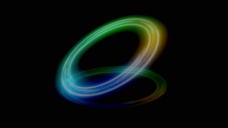 animation loop of a tilted colorful and glowing rotating ring casting reflection on the floor