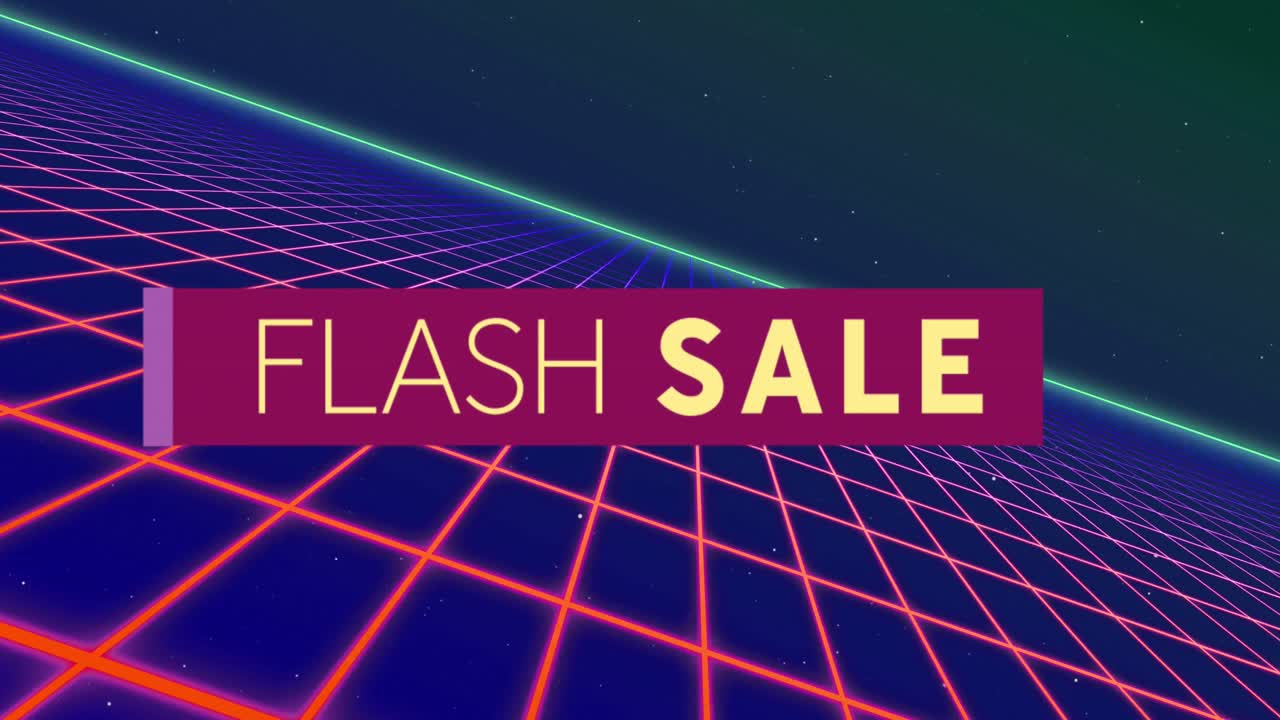 파란색 배경의 선 위에 플래시 판매 텍스트의 애니메이션