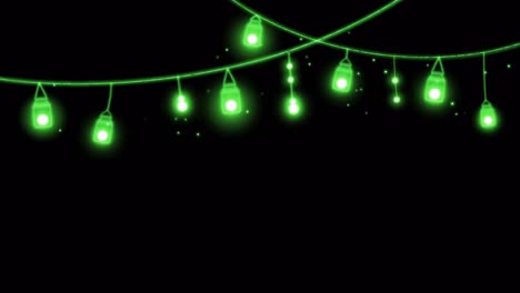marco de guirnaldas de luz verde de animación sobre un fondo negro.