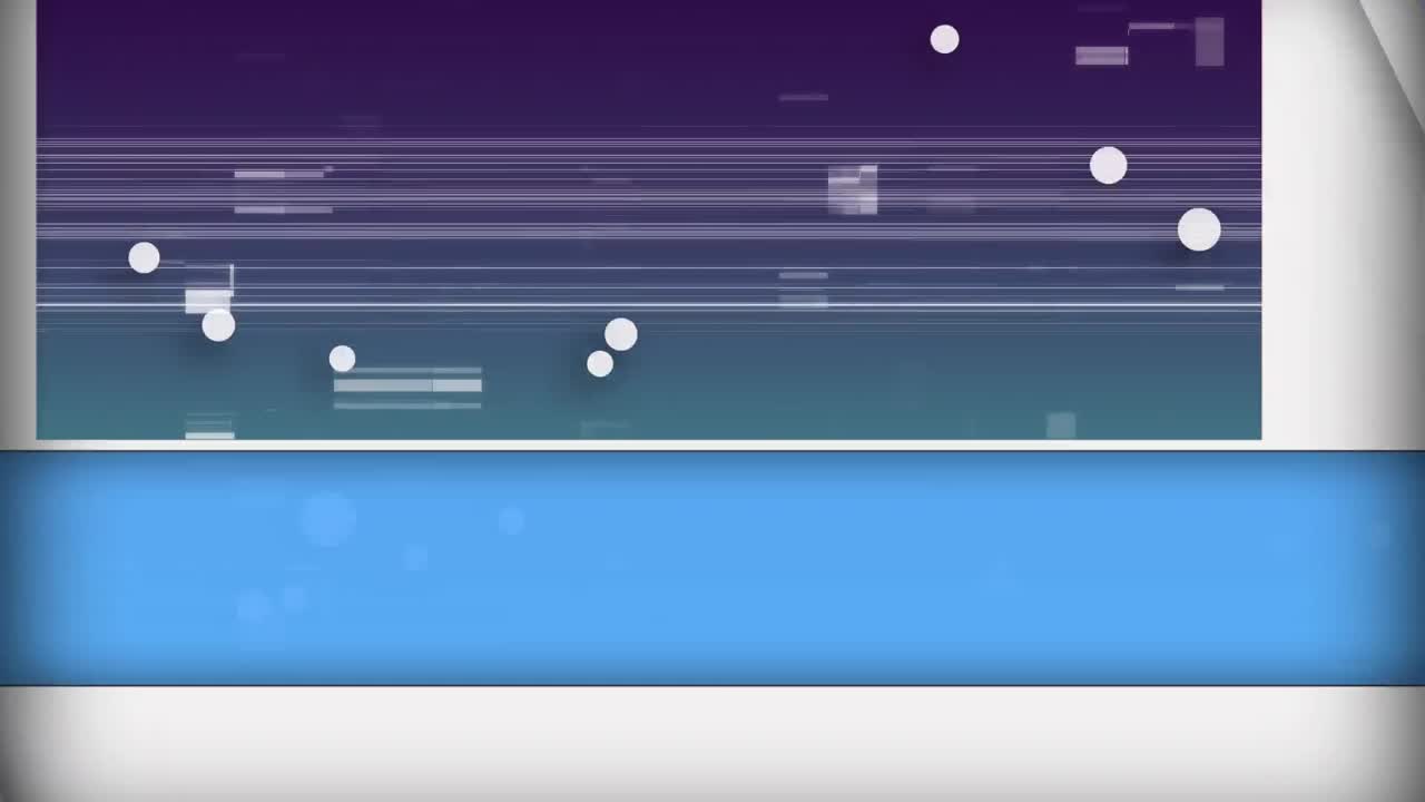 녹색과 보라색 그라디언트 배경 위에 떠다니는  ⁇  점의 디지털 애니메이션