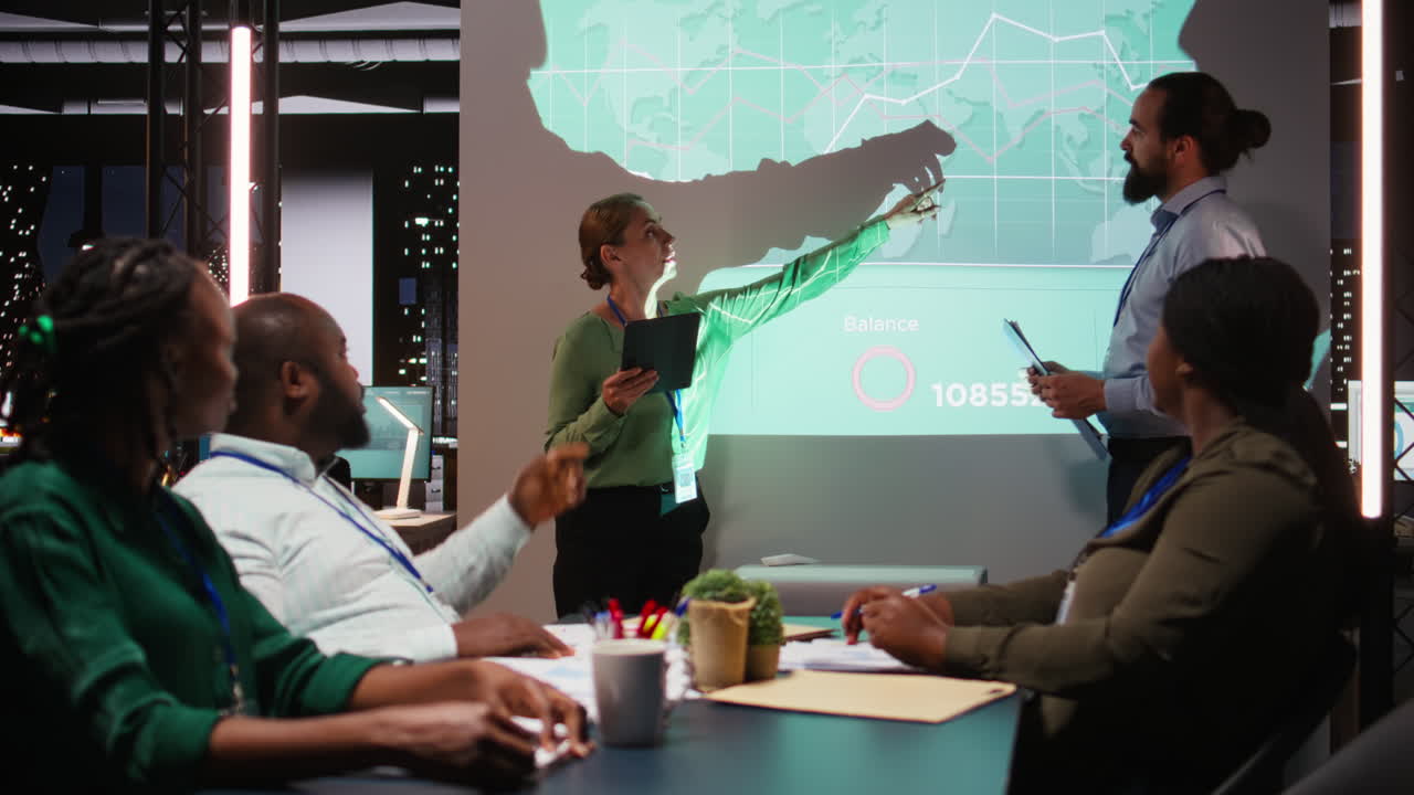 Diverse staff from an enterprise sharing data analytics and insights