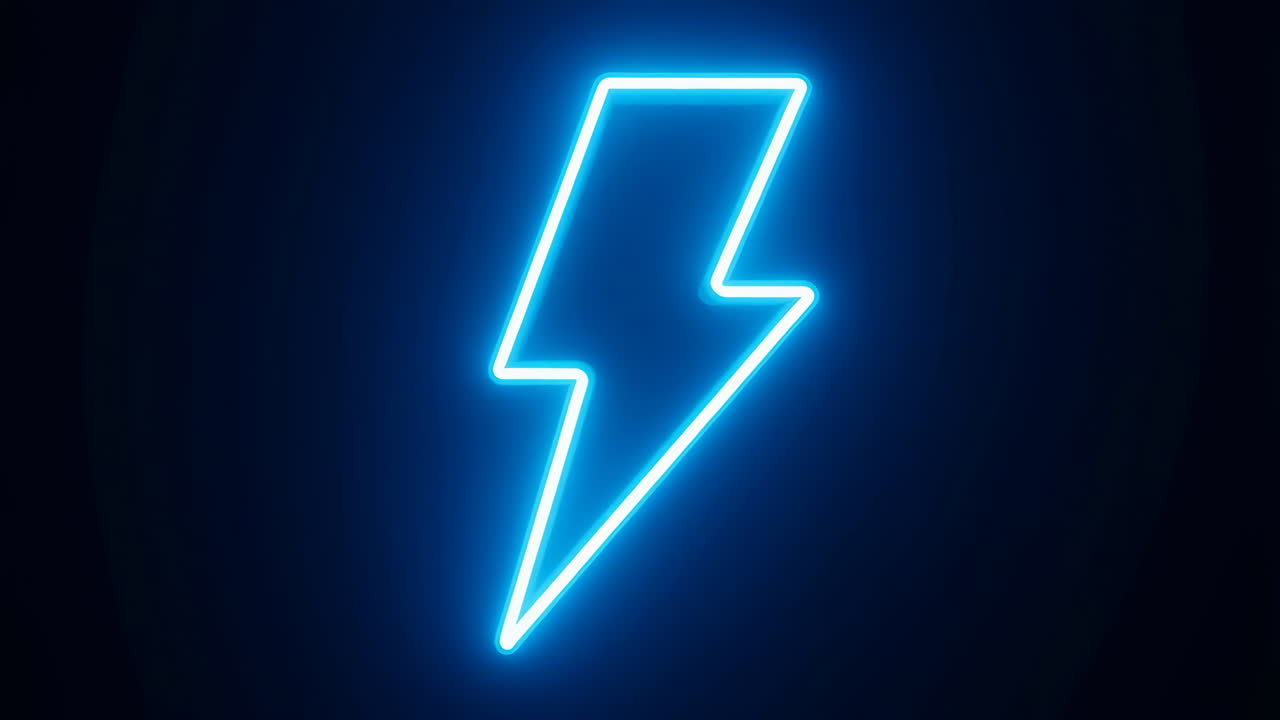 Blue Neon Lightning Bolt on Dark Background