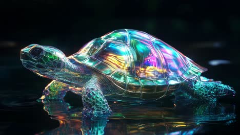 iridescent holographic turtle in water