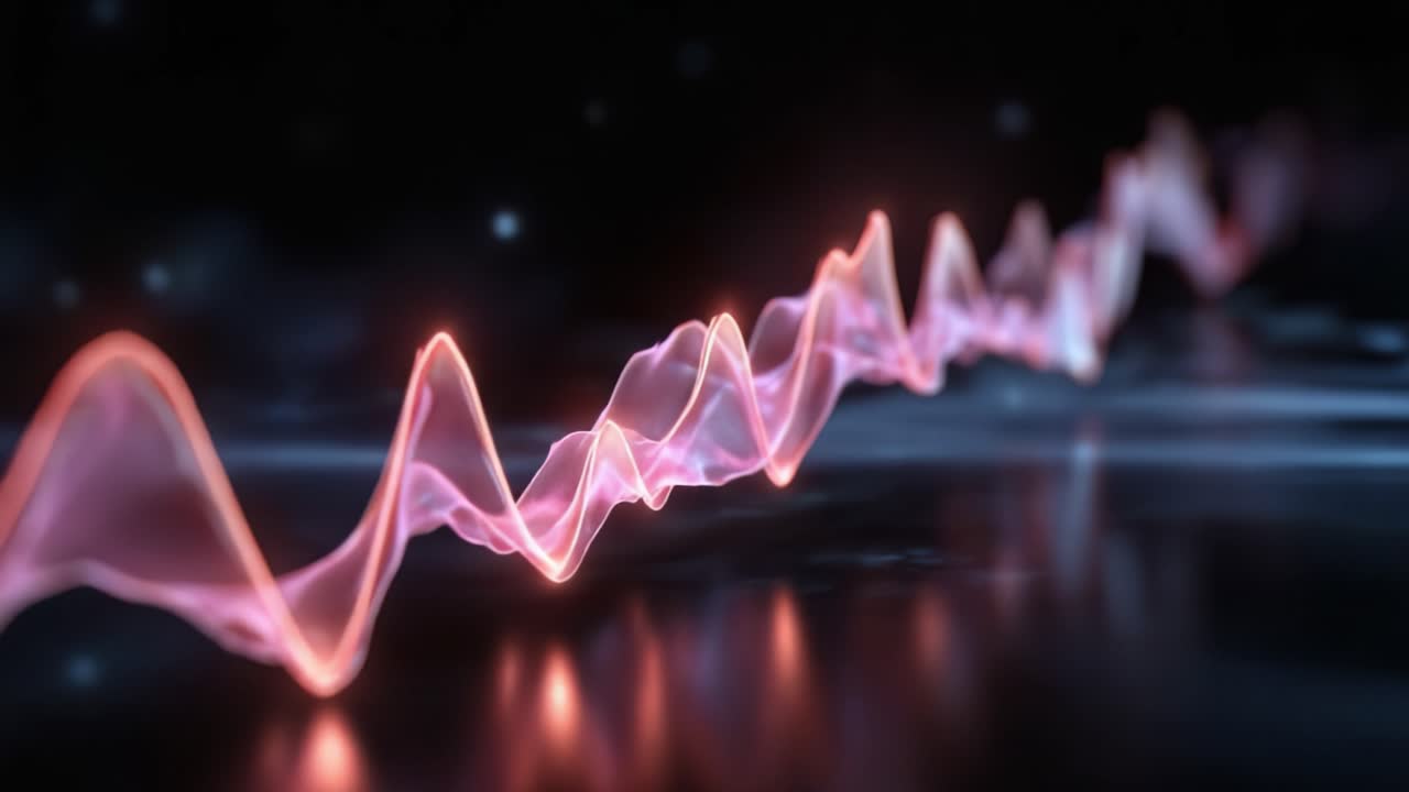 Eine faszinierende Visualisierung abstrakter Schallwellen, die lebendige Farben und fließende Bewegungen zeigt und eine fesselnde Darstellung von Energie und Rhythmus in Bewegung schafft.