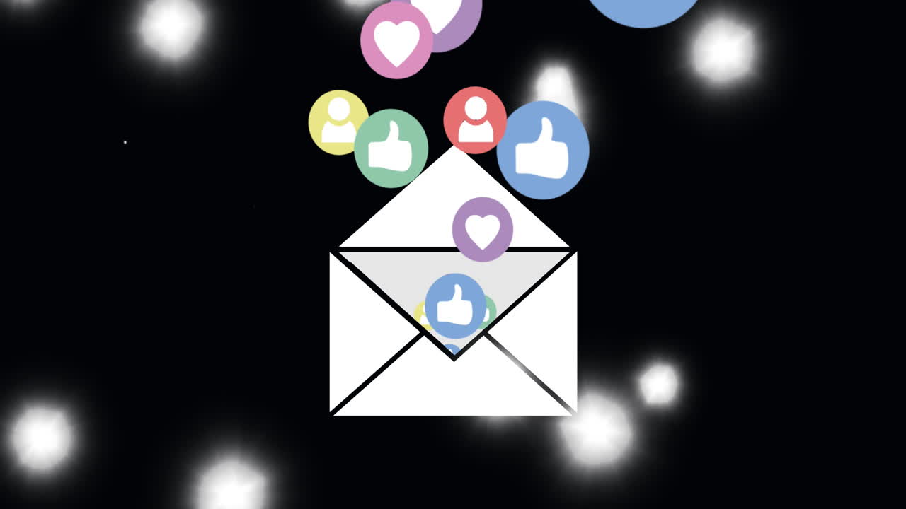 animación de iconos de medios sobre un fondo negro