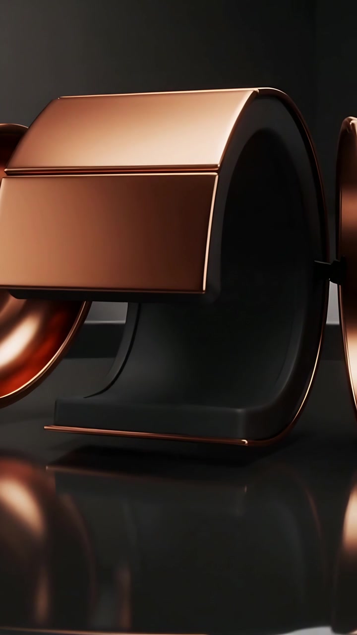 Vertical video: Opening bronze capsule on studio cue, sliding panels and exposing interior, shelf