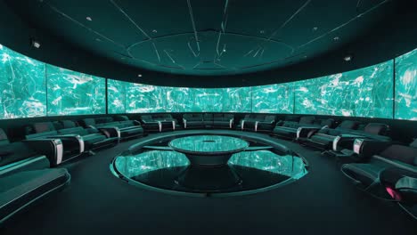 futuristic immersive meeting room with curved screens