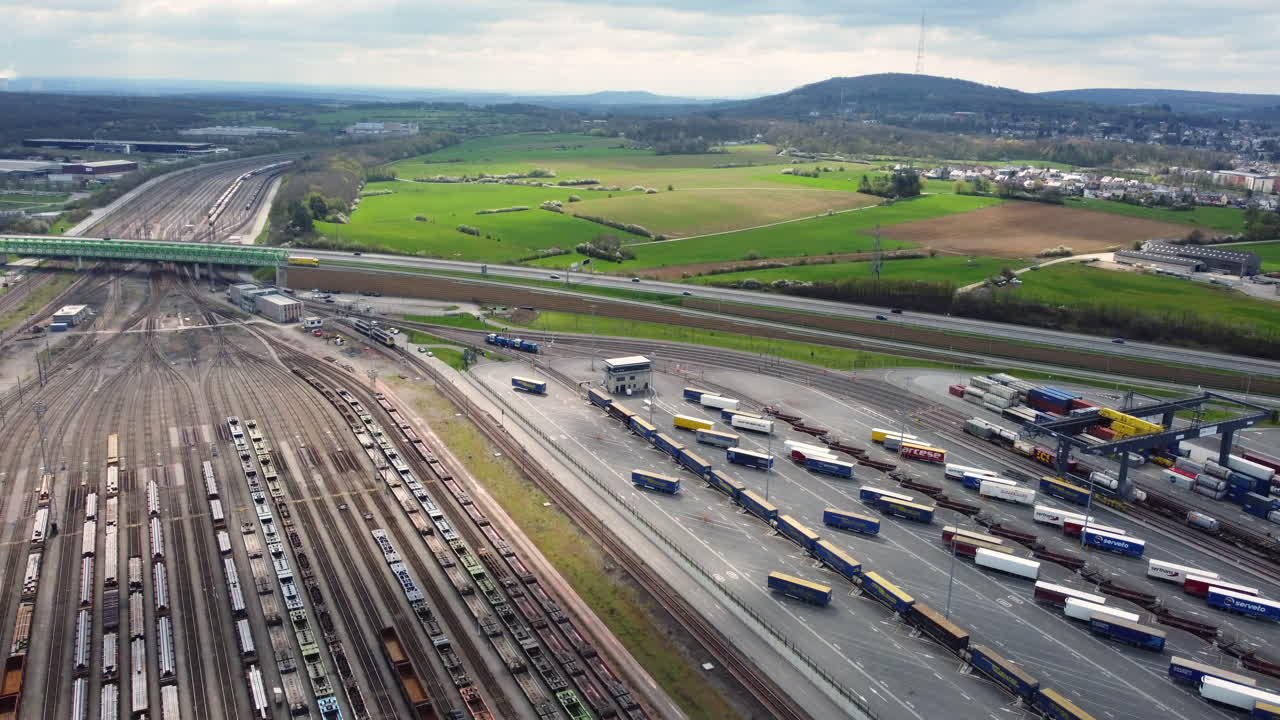 Aerial View of a Freight Rail Terminal and Highway Junction