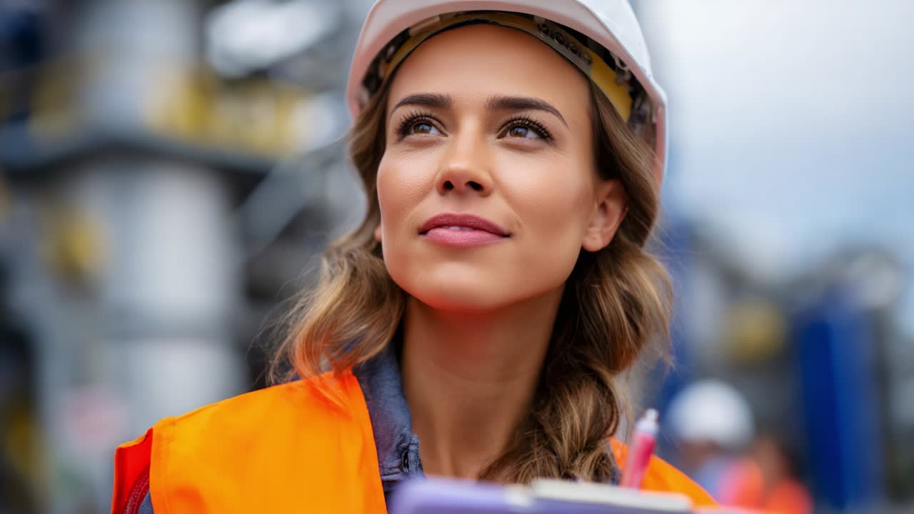 A Dedicated Professional Engineer with Safety Gear Reflecting on Construction Progress at a Busy Site, Showcasing Commitment to Safety, Planning, and Excellence in Engineering Projects