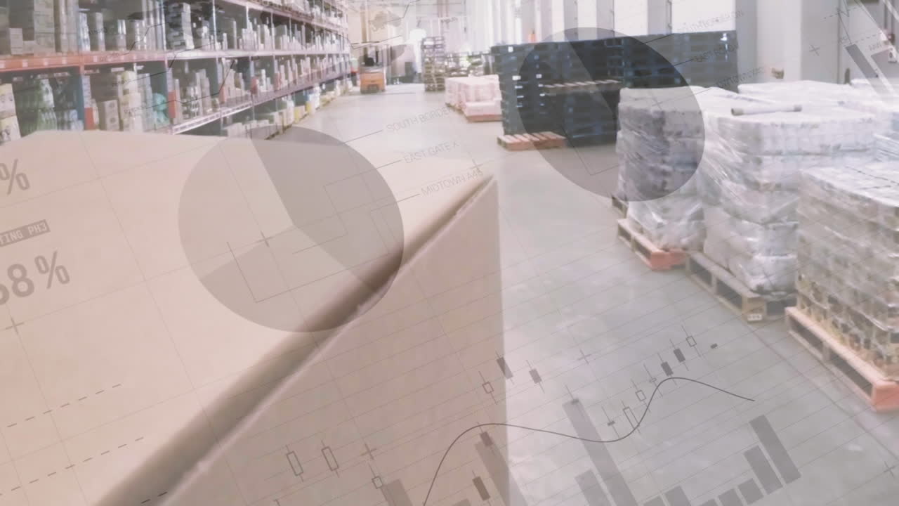 animación del procesamiento de datos en un almacén vacío