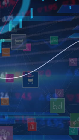 animación del procesamiento de datos sobre iconos de medios