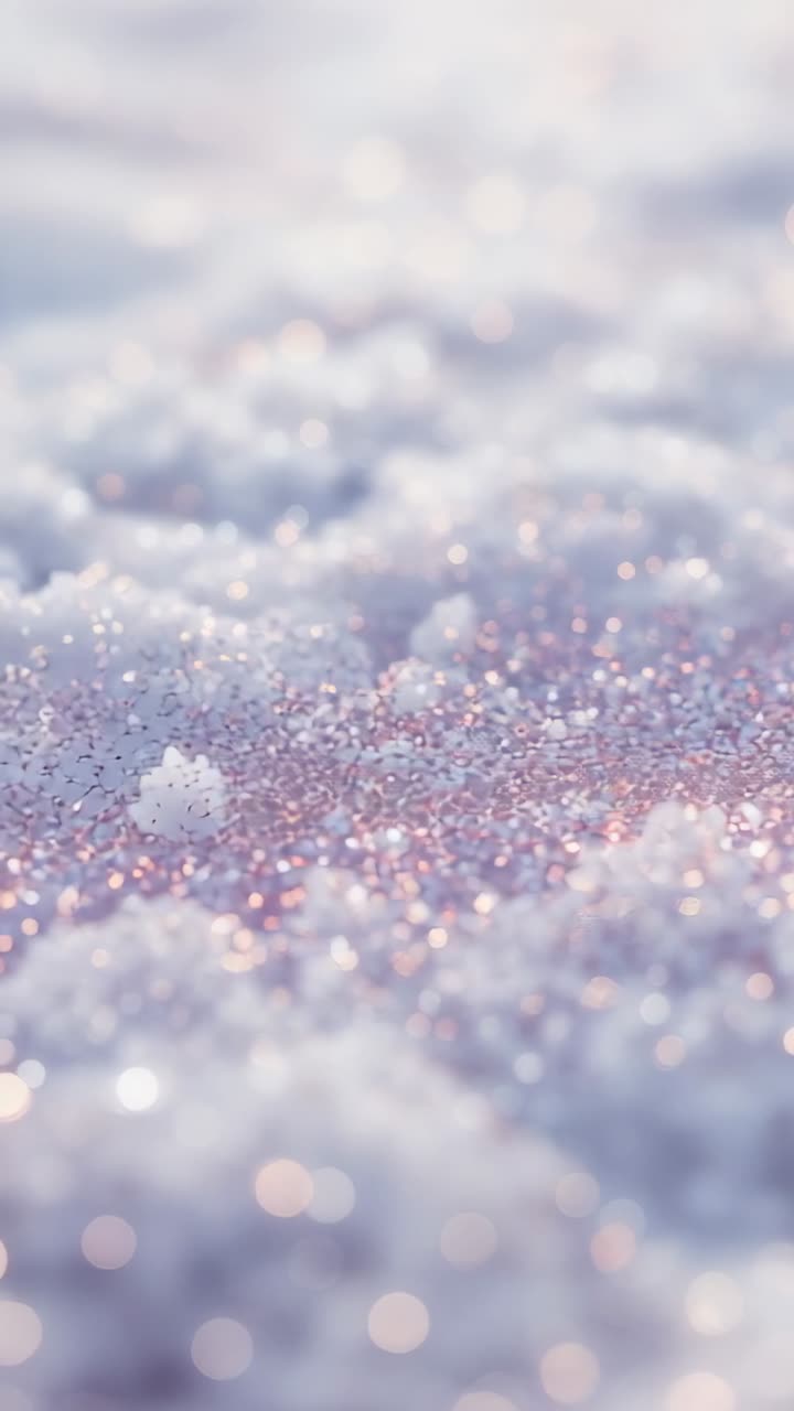 Vertical video: Opening on outdoor snow crystals, camera racking focus, showing single snowflake