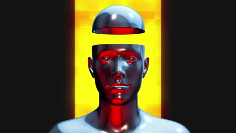 creative retro futuristic motion art. abstract chrome metal human body with hologram shape on black background. modern bright fashion 3d animation. technological digital vivid concept man or woman.