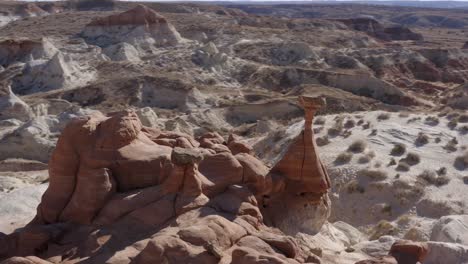 180 degree aerial drone shot of the toadstool hoodoos in southern utah