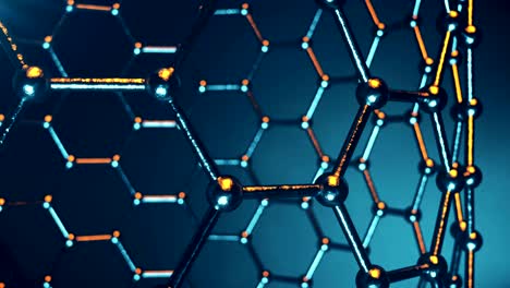 graphene atom nanostructure loopable animation. nanotube in form of honeycomb. concept nanotechnology and sciences. 3d animation