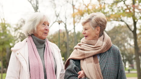 senior, women and friends in a park bond