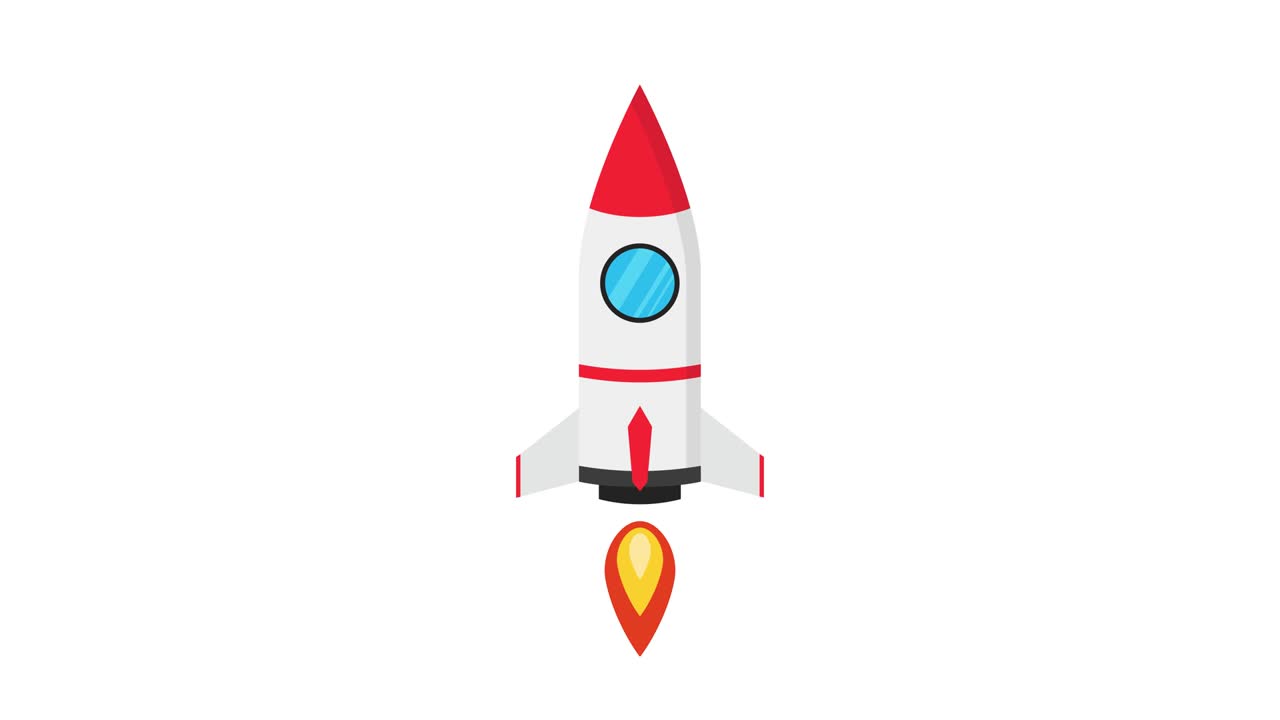 Cartoon rocket ship flying up on white background. Loop animation. 4K resolution.