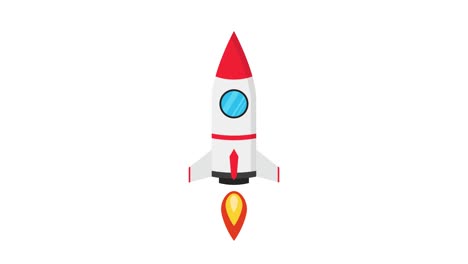 cartoon rocket ship flying up on white background. loop animation. 4k resolution.