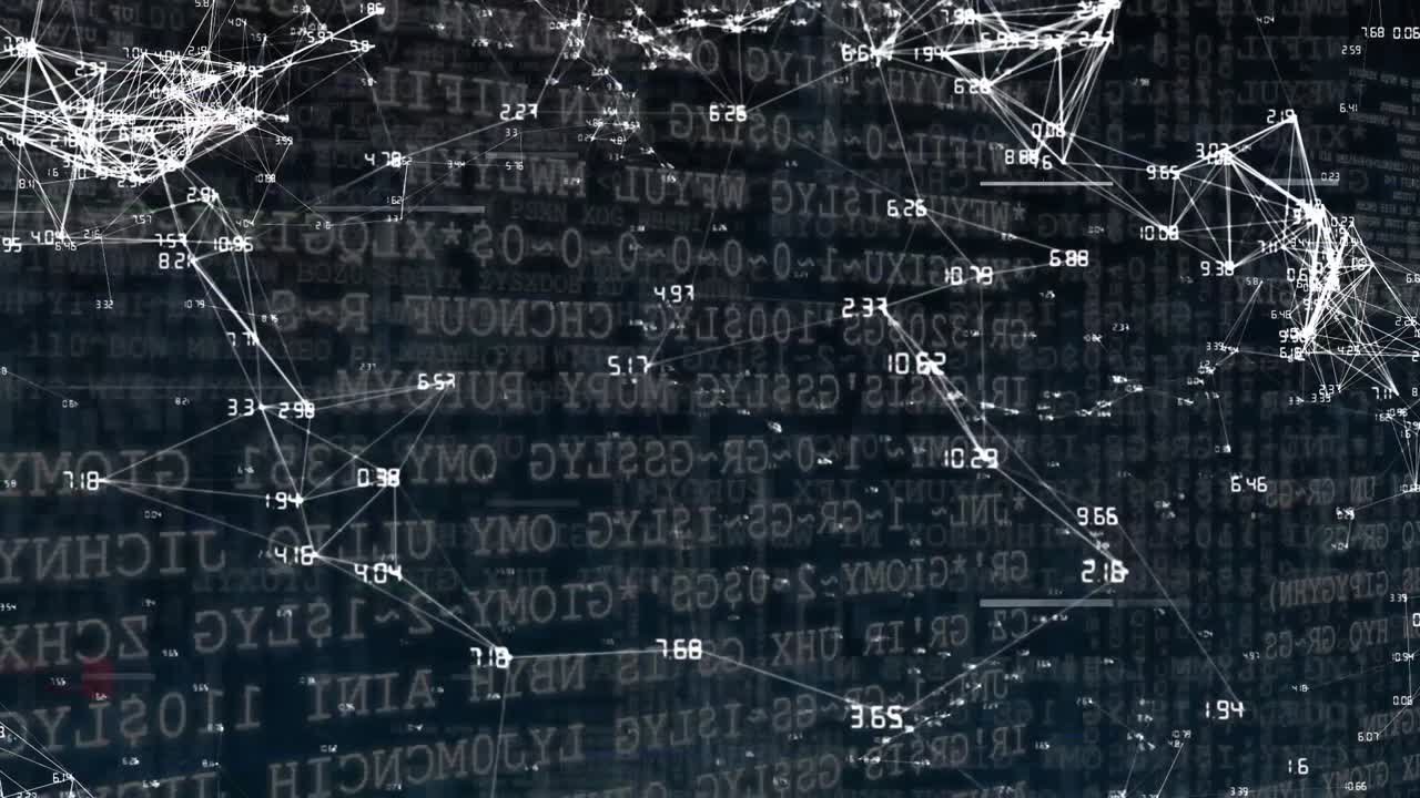 Data processing and network of connections on black background