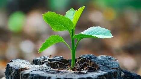 una pequeña planta que crece de un tronco de árbol en el bosque