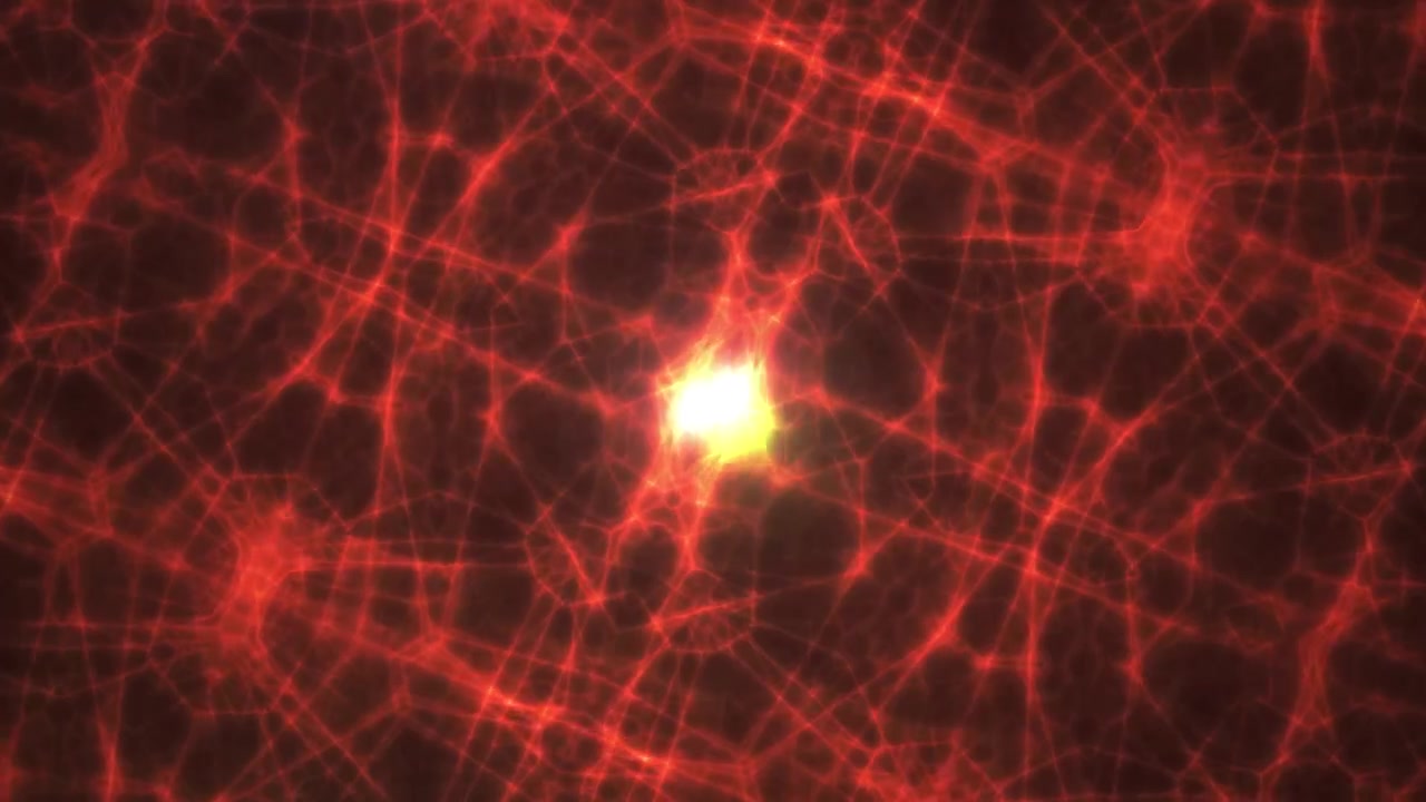Motivi di luce geometrici rossi astratti pulsanti nello spazio scuro