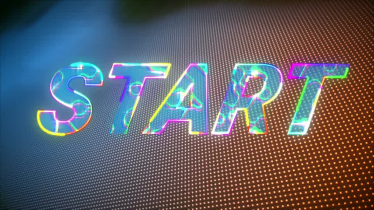 animación del texto de inicio colorido sobre un fondo colorido