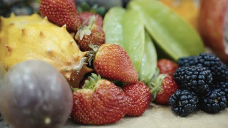 close-up of an assortment of tropical fruits