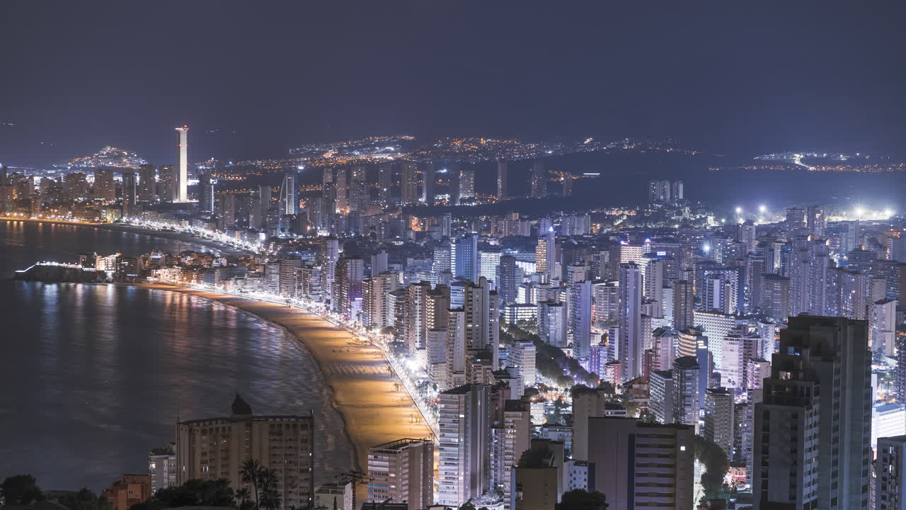 benidorm playa noche timelapse 4k