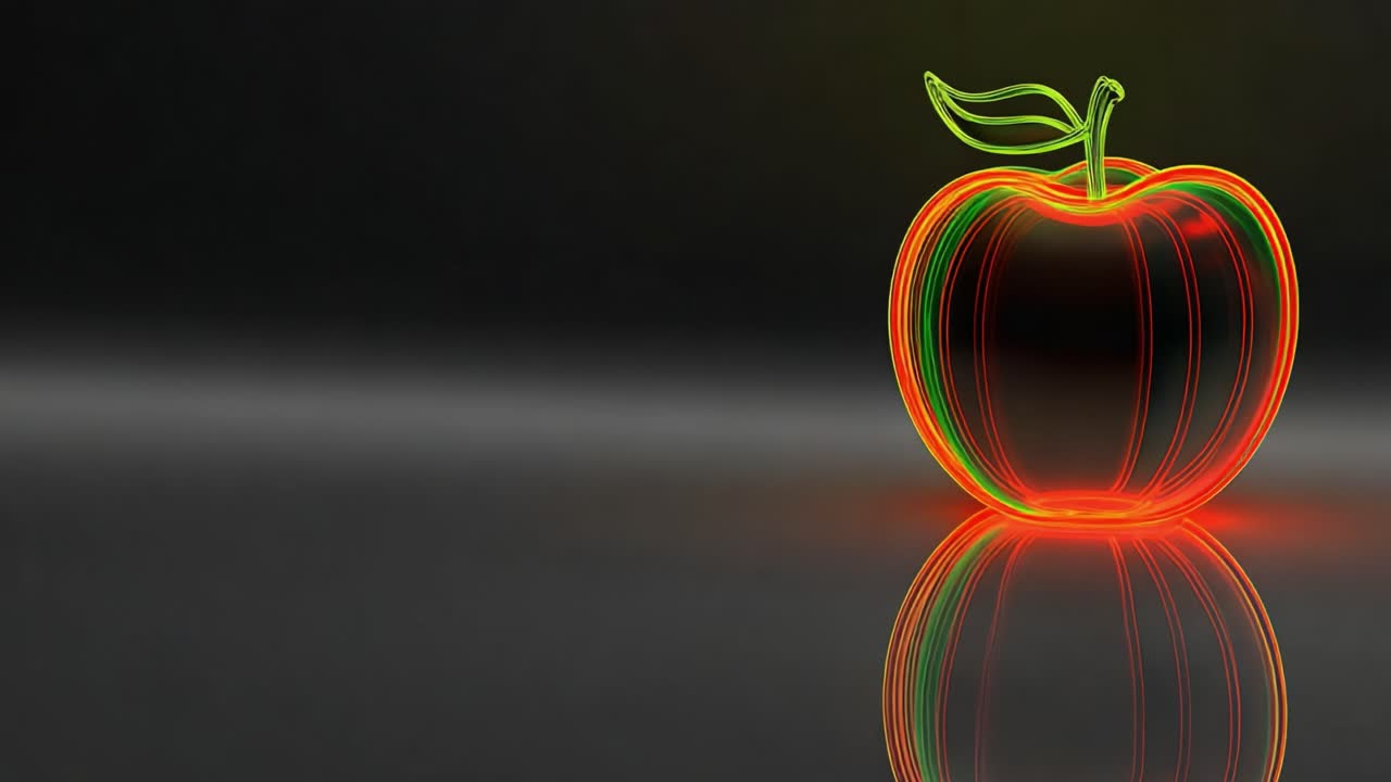 A Vibrant Neon Apple: A Captivating Visualization of a Colorful Digital Fruit Representing Freshness, Energy, and Artistic Creativity in a Modern Digital Setting
