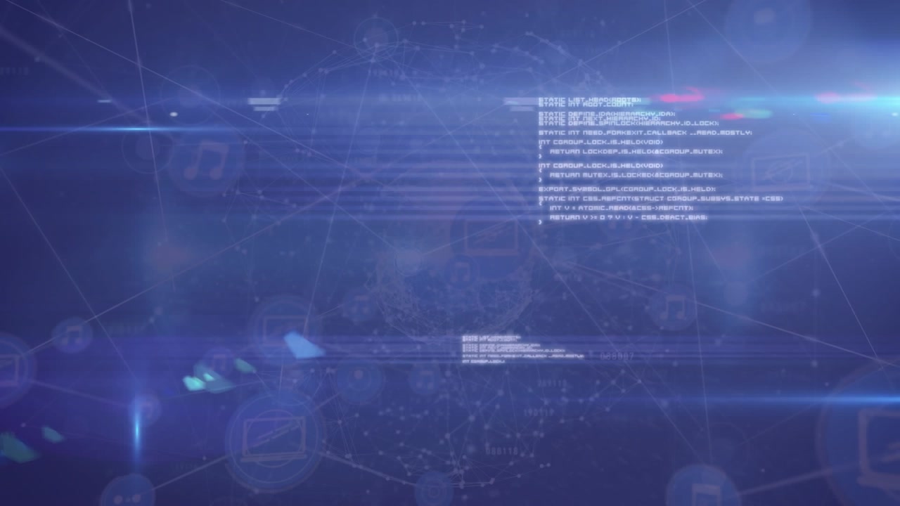 Animation of data processing over globe of network of connections against blue background