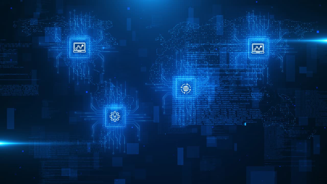 Ai chip background data processing circuit board line light digital technology blue background ai