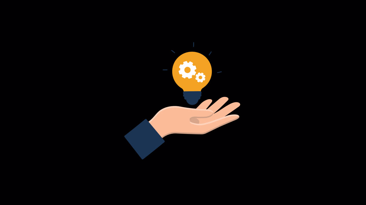 Animated Hand Holding an Idea Lightbulb with Rotating Gears